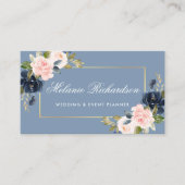 Waterverf Dusty Blue Pink Blush Bloemen Goud Visitekaartje (Voorkant)
