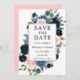 Waterverf Dusty Blue Pink Blush Floral Lijst Save The Date
