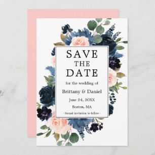 Waterverf Dusty Blue Pink Blush Floral Lijst Save The Date