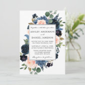 Waterverf Dusty Blue Pink Blush Floral Wedding Kaart (Staand voorkant)