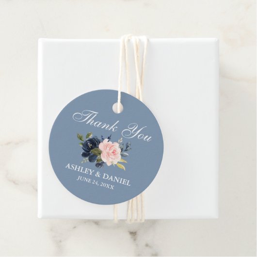Waterverf Dusty Blue Pink Floral Hartelijk dank Bedankjes Labels (In situ)