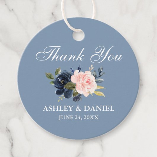 Waterverf Dusty Blue Pink Floral Hartelijk dank Bedankjes Labels (Voorkant)