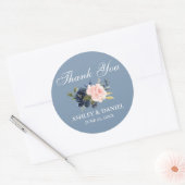 Waterverf Dusty Blue Pink Floral Hartelijk dank Ronde Sticker (Envelop)