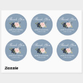 Waterverf Dusty Blue Pink Floral Hartelijk dank Ronde Sticker (Vel)