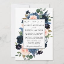 Waterverf Dusty Blue Pink Floral Lijst Wedding