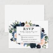 Waterverf Dusty Blue Pink Floral Lijst Wedding RSVP Kaartje (Voorkant / Achterkant)