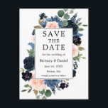 Waterverf Dusty Blue Pink Floral Save the Date Aankondigingskaart<br><div class="desc">Modern Elegant Waterverf Dusty Blue en Pink Blush Floral Lijst Wedding Save The Date Verloving Aankondiging Briefkaart omvat roze rozen,  blauw roos,  blauw bloemen,  eucalyptusbladeren en botanisch groen.</div>