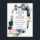 Waterverf Dusty Blue Pink Floral Save the Date Aankondigingskaart<br><div class="desc">Modern Elegant Waterverf Dusty Blue en Pink Blush Floral Lijst Wedding Save The Date Verloving Aankondiging Briefkaart omvat roze rozen,  blauw roos,  blauw bloemen,  eucalyptusbladeren en botanisch groen.</div>