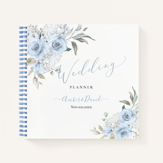 WATERVERF DUSTY BLUE ROZEN WEDDING PLANNER NOTITIEBOEK (Voorkant)