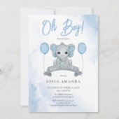 Waterverf Dusty Blue Schattige Elephant Baby showe Kaart (Voorkant)