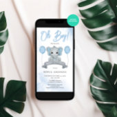 Waterverf Dusty Blue Schattige Elephant Baby showe Kaart