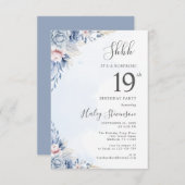 Waterverf Dusty Blue Surprise 19e verjaardagsfeest Kaart (Voorkant / Achterkant)