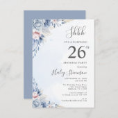 Waterverf Dusty Blue Surprise 26e verjaardagsfeest Kaart (Voorkant / Achterkant)