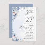 Waterverf Dusty Blue Surprise 27e verjaardagsfeest Kaart (Voorkant / Achterkant)