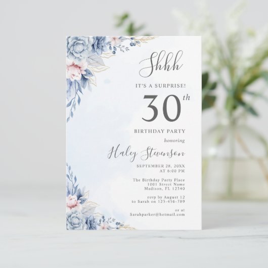 Waterverf Dusty Blue Surprise 30ste verjaardagsfee Kaart (Staand voorkant)