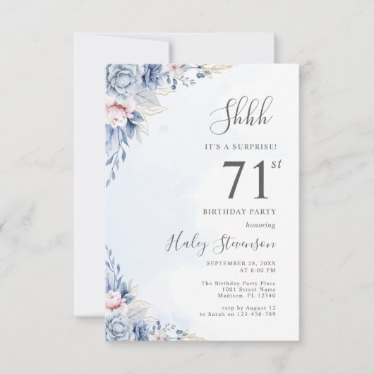 Waterverf Dusty Blue Surprise 71ste verjaardagsfee Kaart (Voorkant)