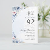 Waterverf Dusty Blue Surprise 92e verjaardagsfeest Kaart (Staand voorkant)