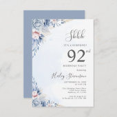 Waterverf Dusty Blue Surprise 92e verjaardagsfeest Kaart (Voorkant / Achterkant)