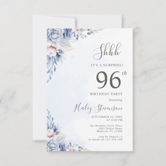 Waterverf Dusty Blue Surprise 96e verjaardagsfeest Kaart (Voorkant)