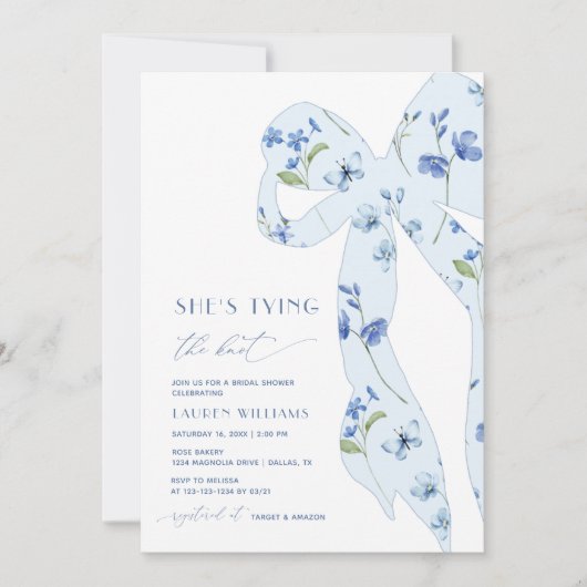 Waterverf Dusty Blue Tying the Knot Vrijgezellenfe Kaart (Voorkant)