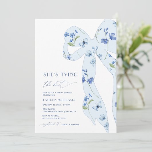 Waterverf Dusty Blue Tying the Knot Vrijgezellenfe Kaart (Staand voorkant)