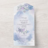Waterverf Dusty Blue Very Peri Floral Alles in één All In One Uitnodiging (Binnen)