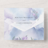 Waterverf Dusty Blue Very Peri Floral Alles in één All In One Uitnodiging (Achterkant)