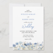 Waterverf Dusty Blue Wild Flowers bruiloft uitnodi Kaart (Voorkant)