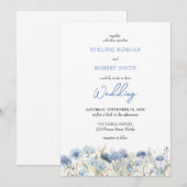 Waterverf Dusty Blue Wild Flowers bruiloft uitnodi Kaart (Voorkant / Achterkant)