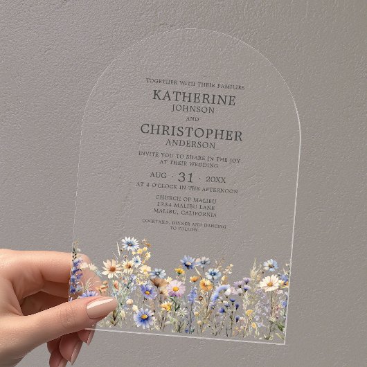 Waterverf Dusty Blue Wildflower Arch Wedding Acryl Uitnodigingen