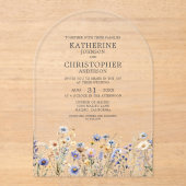 Waterverf Dusty Blue Wildflower Arch Wedding Acryl Uitnodigingen (Voorkant)