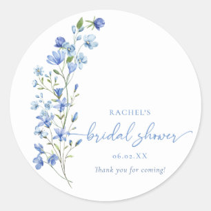 Waterverf Dusty Blue Wildflower Vrijgezellenfeest Ronde Sticker