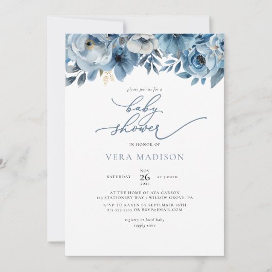 Waterverf Dusty Blue Winter Baby shower Kaart (Voorkant)