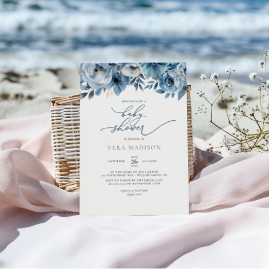 Waterverf Dusty Blue Winter Baby shower Kaart