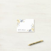 Waterverf Dusty Blue & Yellow Floral gepersonalise Post-it® Notes (Op bureau)