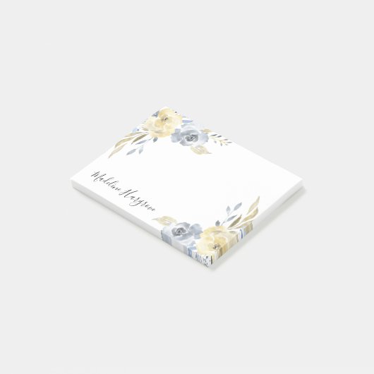Waterverf Dusty Blue & Yellow Floral gepersonalise Post-it® Notes (Schuin)