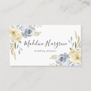 Waterverf Dusty Blue & Yellow Floral Visitekaartje