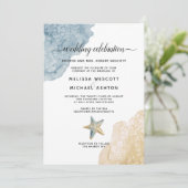 Waterverf Dusty Blue Zee Beach Event Bruiloft Kaart (Staand voorkant)