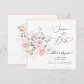 Waterverf Dusty Blush Pink Roses Save the Date Kaart (Voorkant / Achterkant)