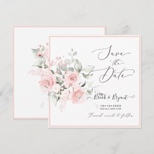 Waterverf Dusty Blush Pink Roses Save the Date Kaart (Voorkant / Achterkant)