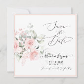 Waterverf Dusty Blush Pink Roses Save the Date Kaart (Voorkant)