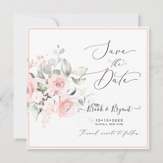 Waterverf Dusty Blush Pink Roses Save the Date Kaart (Voorkant)