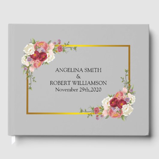 Waterverf Dusty Gray Gold Blush Peach Wedding Gue Gastenboek (Voorkant)