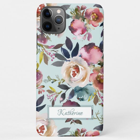  Waterverf Dusty Green Pink Floral genaamd iPhone Hoesje (Achterkant)