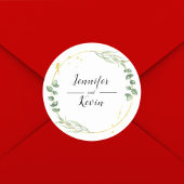 Waterverf Dusty Greenary Leaf Gold Bruiloft Ronde Sticker