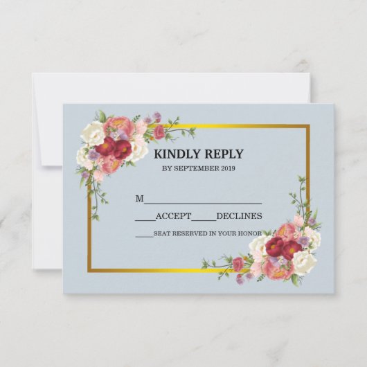 Waterverf Dusty Grey Gold Blush Peach Floral RSVP (Voorkant)