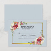 Waterverf Dusty Grey Gold Blush Peach Floral RSVP (Voorkant / Achterkant)