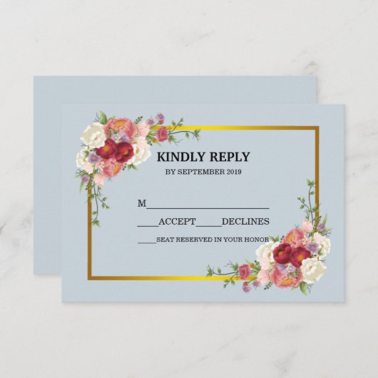 Waterverf Dusty Grey Gold Blush Peach Floral RSVP (Voorkant / Achterkant)