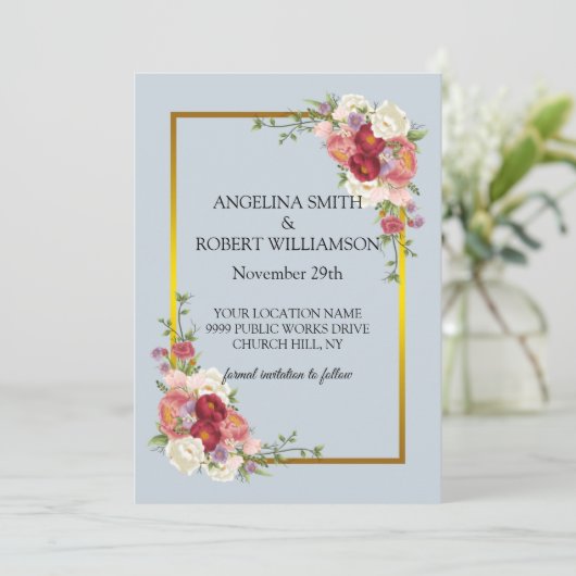 Waterverf Dusty Grey Gold Blush Peach Weddenschap Save The Date (Staand voorkant)