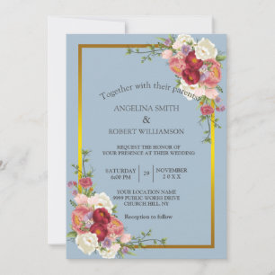 Waterverf Dusty Grey Gold Blush Pink Floral Kaart
